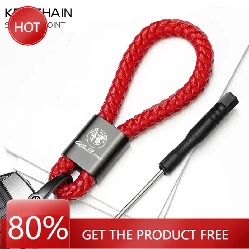 

Hub Caps Leather Rope Car Keychain Hand Braided Horseshoe Buckle Keychain For Alfa Romeo Giulietta 159 Mito Giulia Stelvio 147 A