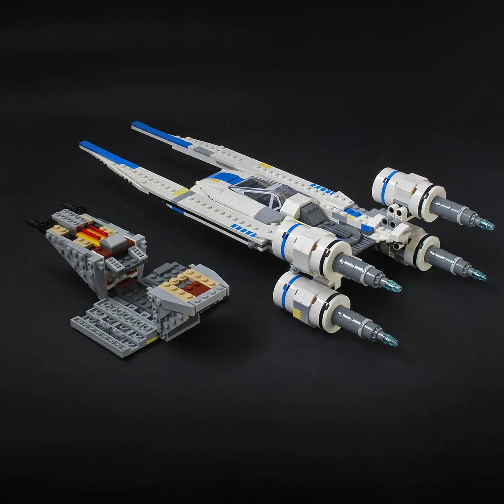 570 Uds. MOC Space Wars acorazado espacial juego de bloques de construcción u-wing MOD Fighter DIY modelo juguetes de ensamblaje 75399 regalo para niños