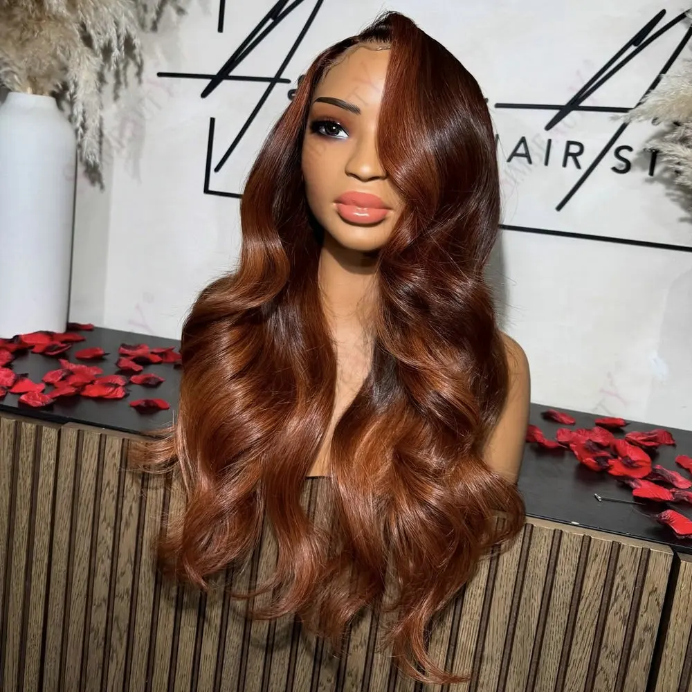 طويل فضفاض موجة الزنجبيل البرتقالي البني Hightlight360Lace شعر مستعار أمامي شعر الإنسان الدانتيل الشفاف سهلة Intsall Glueless5x5HD شعر مستعار دانتيل #2