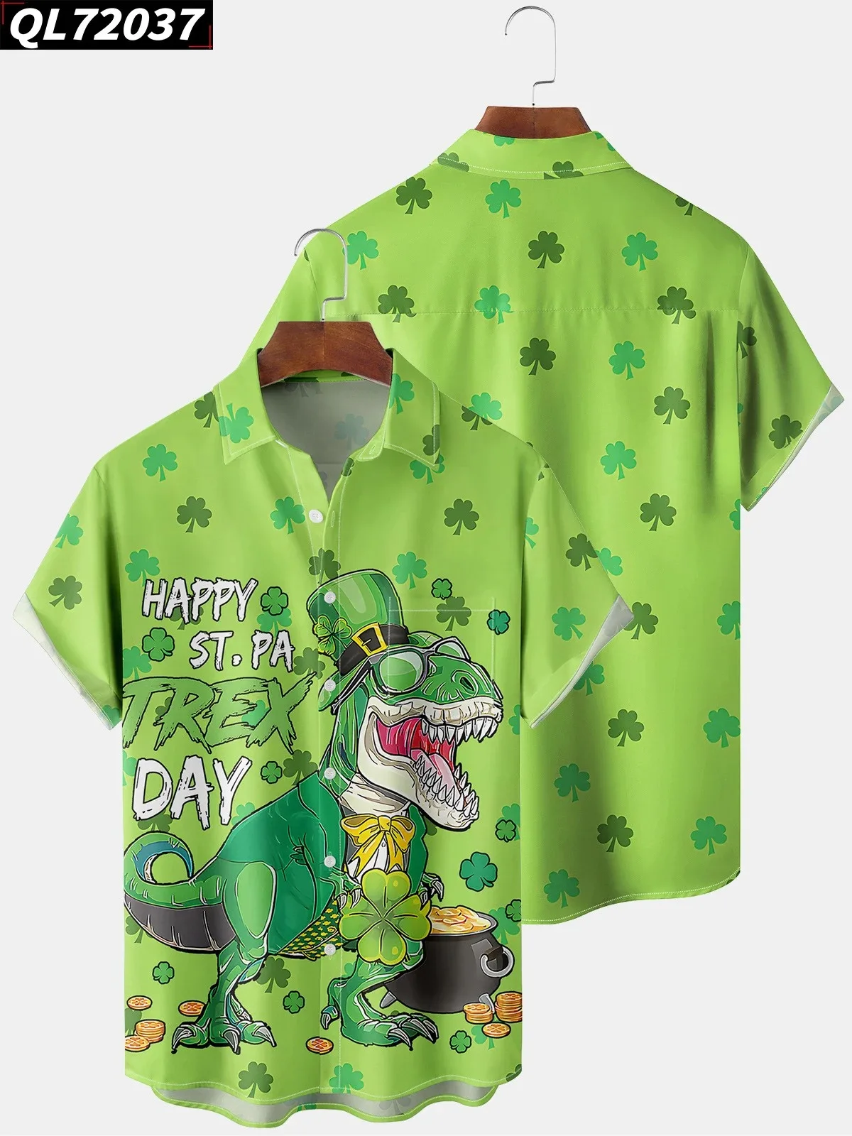 

Irish Festival Shamrock Men's Shirts Button Dress Oversized Green Hat Happy St. Patrick's Day Hawaiian Shirt Men Tops Clothes