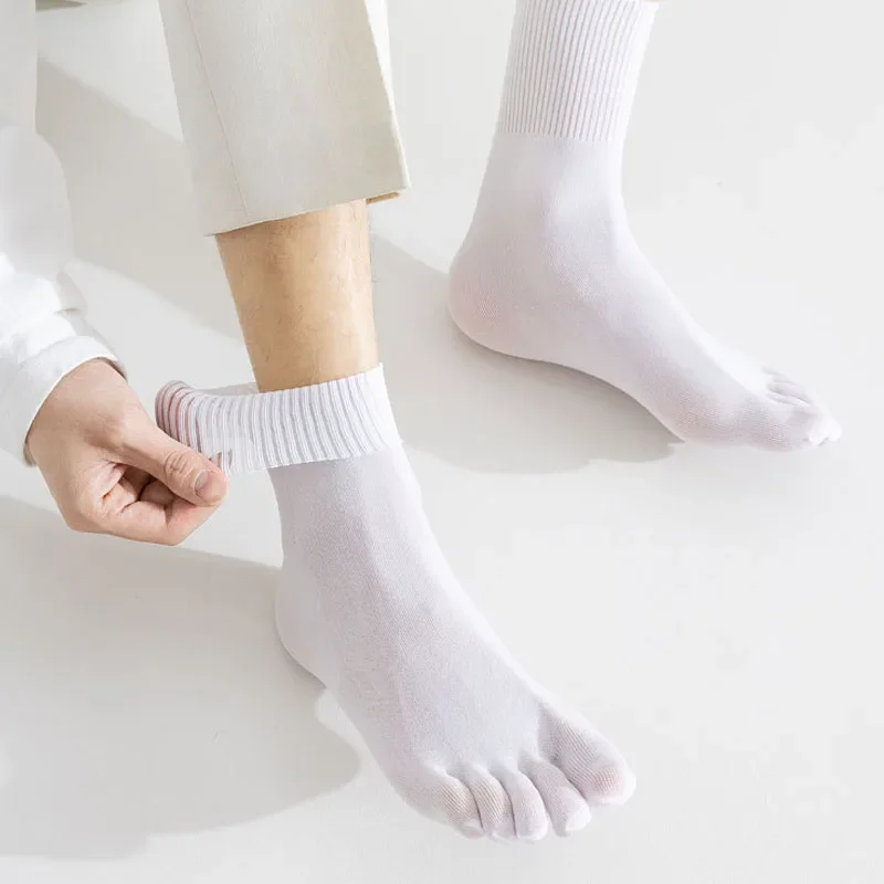 4 Pairs Summer Thin Five Finger Socks Silk Men Breathable Simple Solid Cool Ttranslucent Elastic Sweat-Absorbing Toe Short Socks view 4