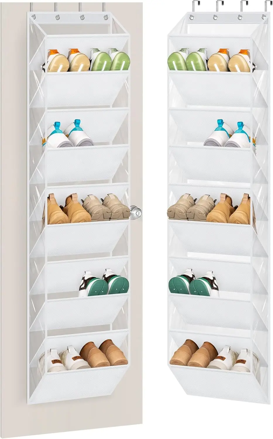 

10 Tier Clear Over the Door Shoe Organizer Storage, Deep Pockets Large Hanging Shoe Rack for Closet Door, Fit 20 Pairs S