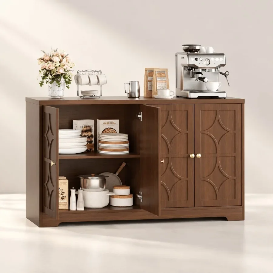 Sideboard Buffet Cabinet with Storage for Dining Room, Engineered Wood in Brown, Modern 56 Design with Smooth Gliding Drawers a