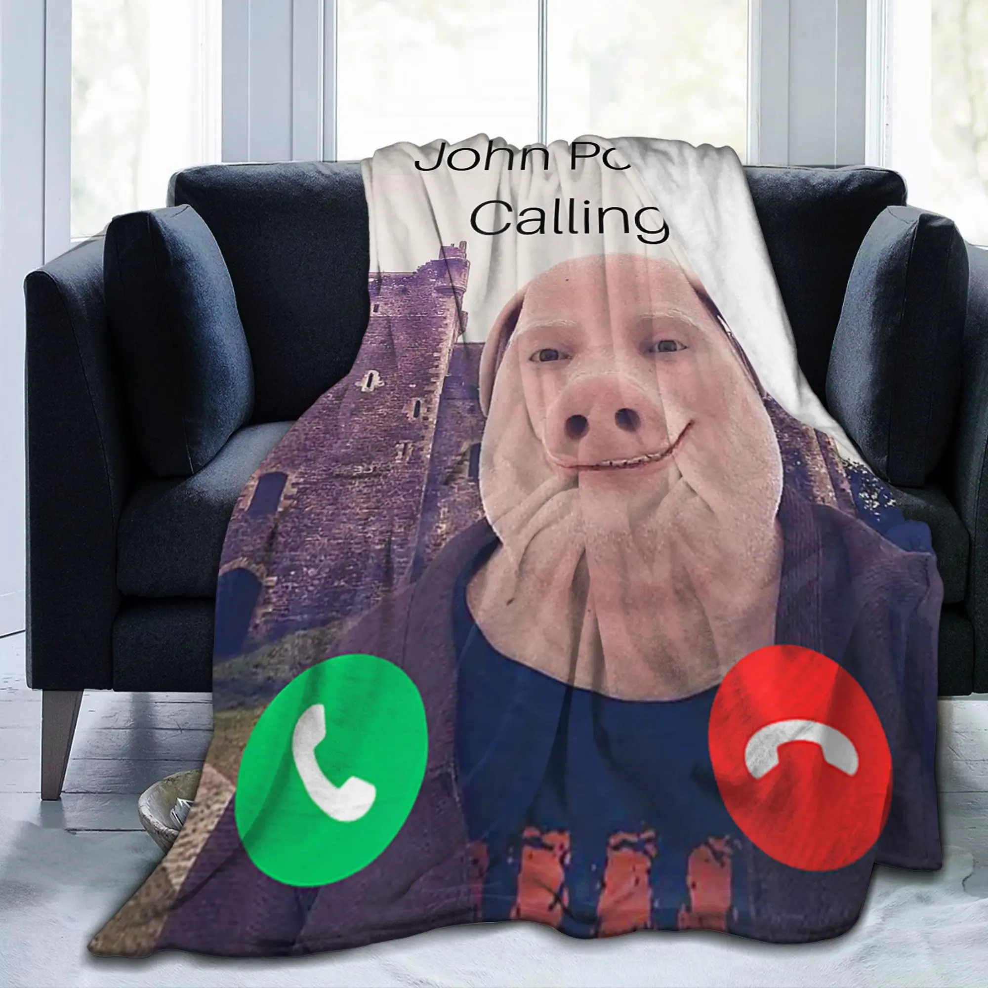 John Pork Is Calling Answer Call Phone Knitted Blankets Humor Funny Pig Wool Bedding Throw Blanket Rug Piece Ultra-Breathable