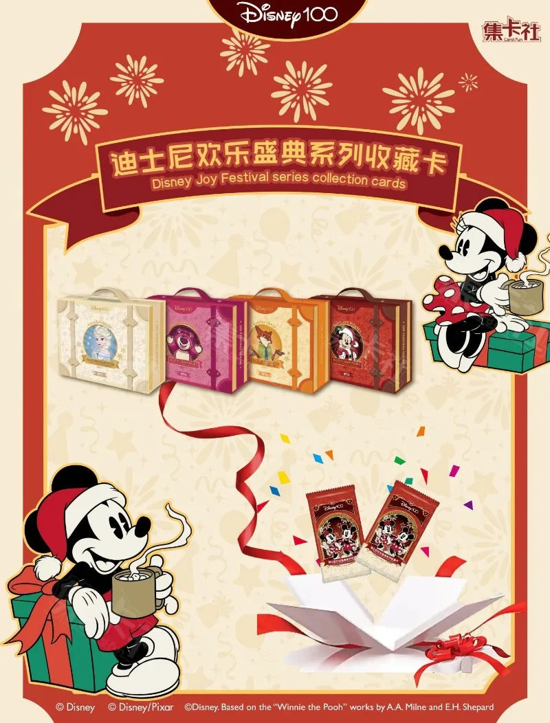 New Disney 100th Anniversary Happy Celebration Cards Mickey Friends Zootopia Stitch Bear Collection Card Kids Xmas Toy Gift