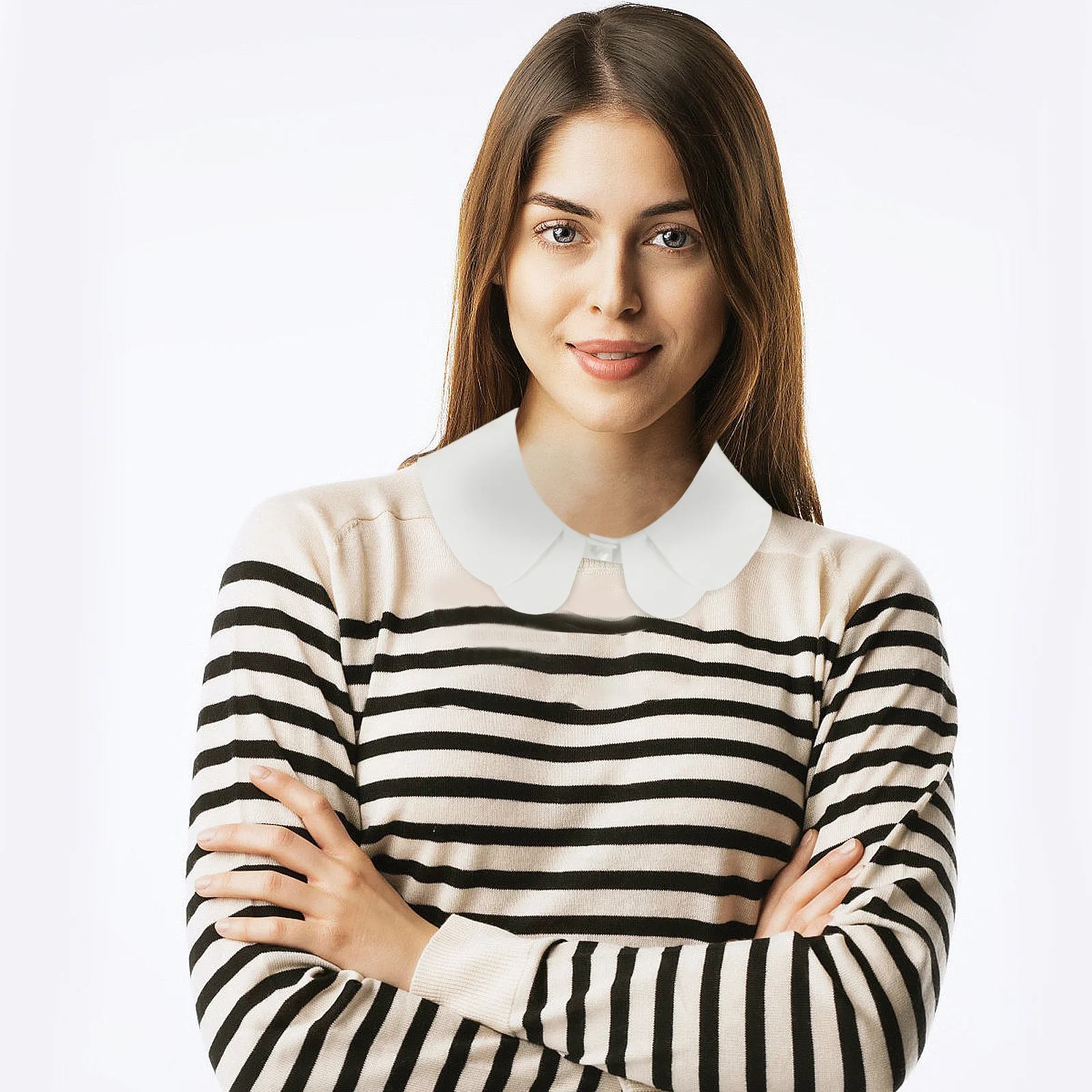Blanc Double couche détachable Faux col femmes élégant col rond demi-chemise Blouse insérer col Dickey pull superposition