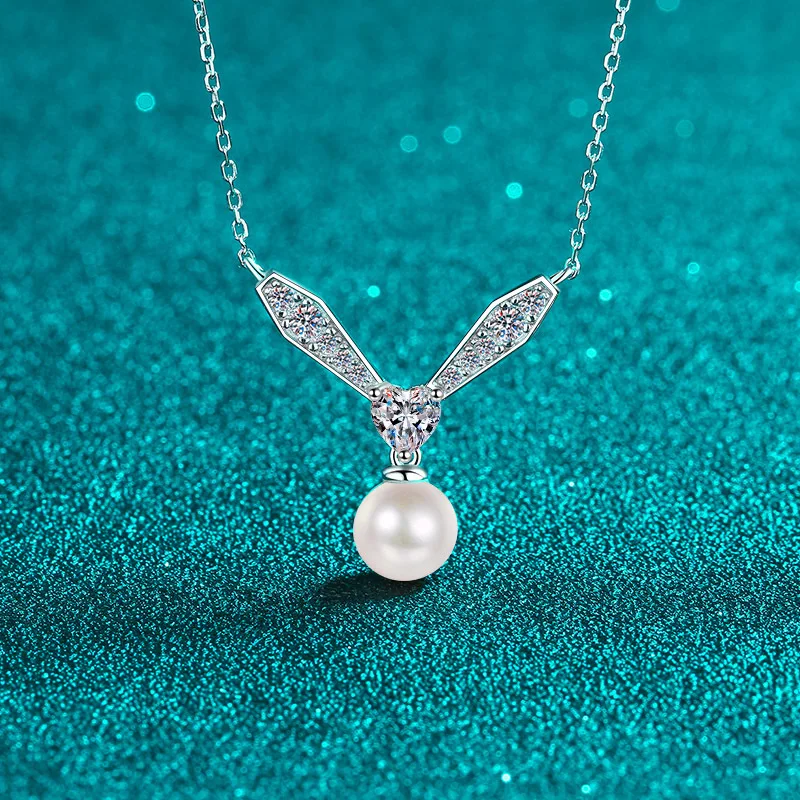 

Full Moissanite Diamond Pendant Necklaces for Women 925 Sterling Silver 8mm Freshwater Pearl Lady Clavicle Chain New 2025