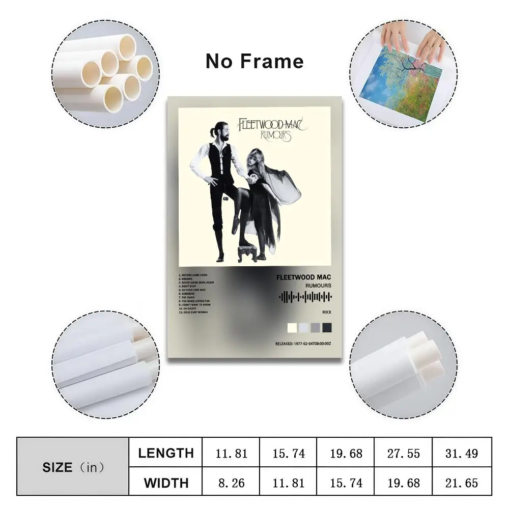 Fleetwood Mac Poster Peelable Self-Adhesive Album Cover Poster Stickers, Frameless Wall Art for Singer Band Pop Rap Bedroom