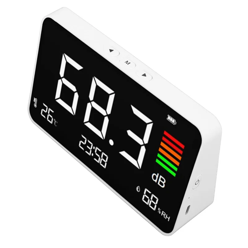 Digital Decibel Meter Desktop Sound Level Meter 30-130dBA With Temp Humidity Detection For Home School Library DM219N