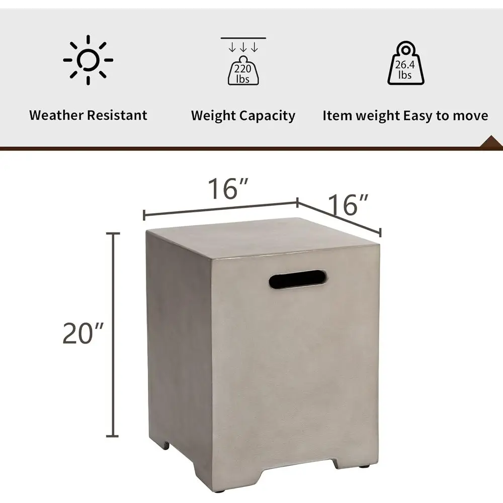 Capa para Tanque de Propano de 16 Polegadas para Churrasqueiras a Gás de 20lb, Mesa Lateral para Pátio Externo, Acabamento Cinza Natural