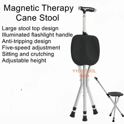 Stool with Light Three Legs Cane Chair Telescopic Cane for Elderly Aluminum Cane with Stool