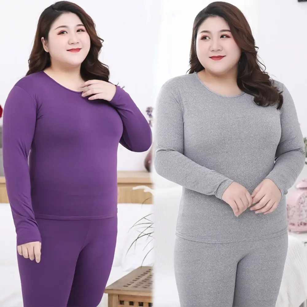 Solid Color Oversized Thermal Underwear Large Long Sleeve Plus Size Pajamas Leisure Wear Sleepwear Long Johns Set Women Home