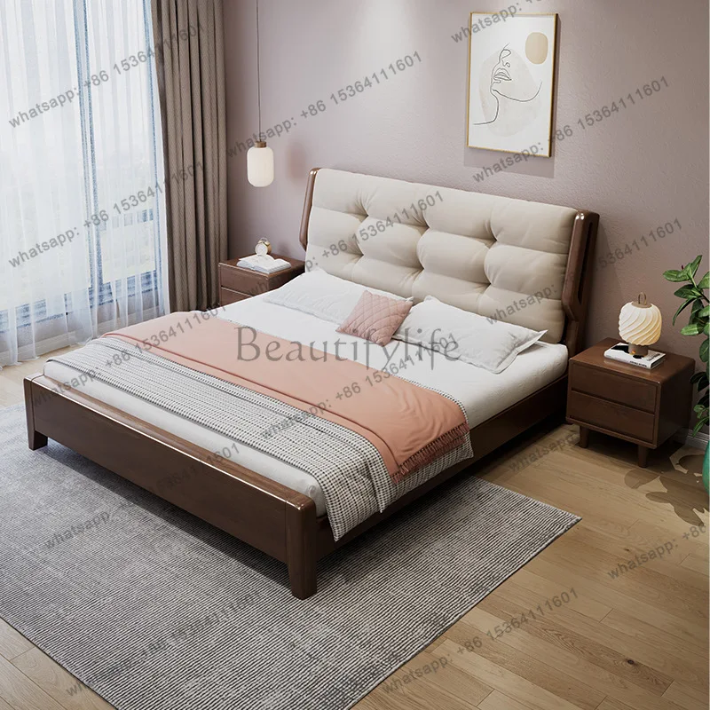 LX cream wind cloud solid wood bed soft by air pressure storage double wedding bed