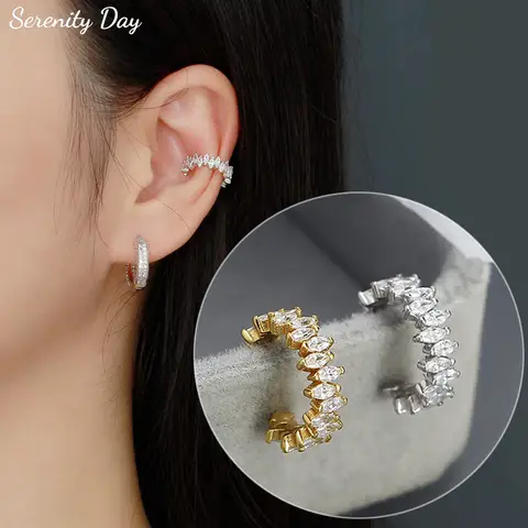 Serenity Real Marquise Cut Moissanite Earrings for Women Men S925 Sterling Silver Plated 18K Ear Clip No hole to wear Earrings