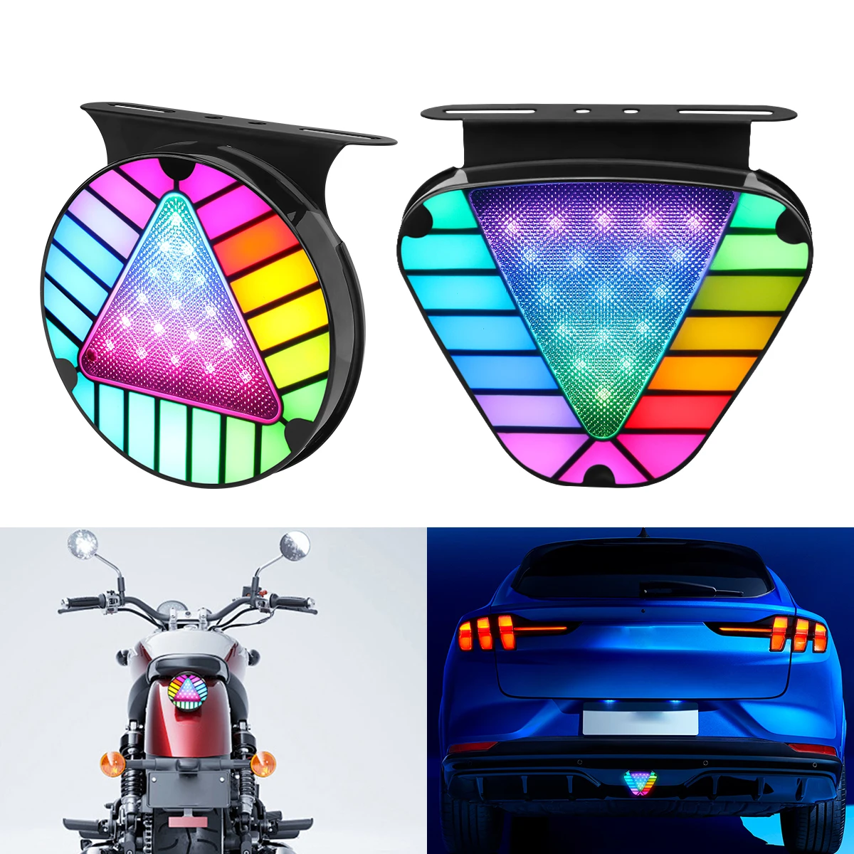 

1PCS Devil's Eye Decorative Tail Lights RGB Round/Triangle LED Flashing Signal Lights 12V 24V Auto Truck Motorcycle Warning Lamp