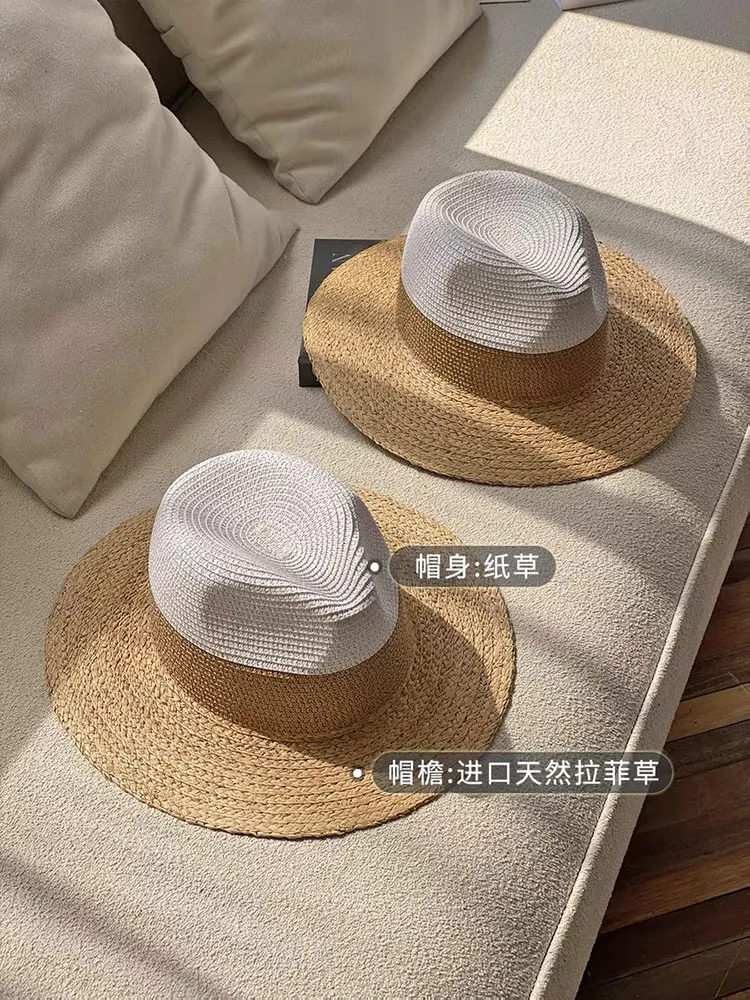 Luxury New Summer Raffia Straw Sun Hats For Women Fashion Flat Brim Beach Hat Travel Dress Cap Chapeau Femme Korea Designer Hat