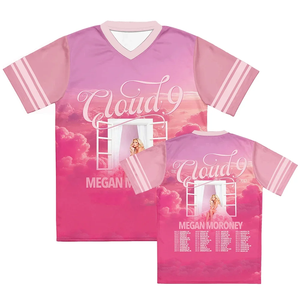 Megan Moroney Cloud 9 Tour Pink Cloud V-neck Jersey T-shirt Full Print Front Back Unisex Concert Fan Short Sleeve Tee Y2k Top