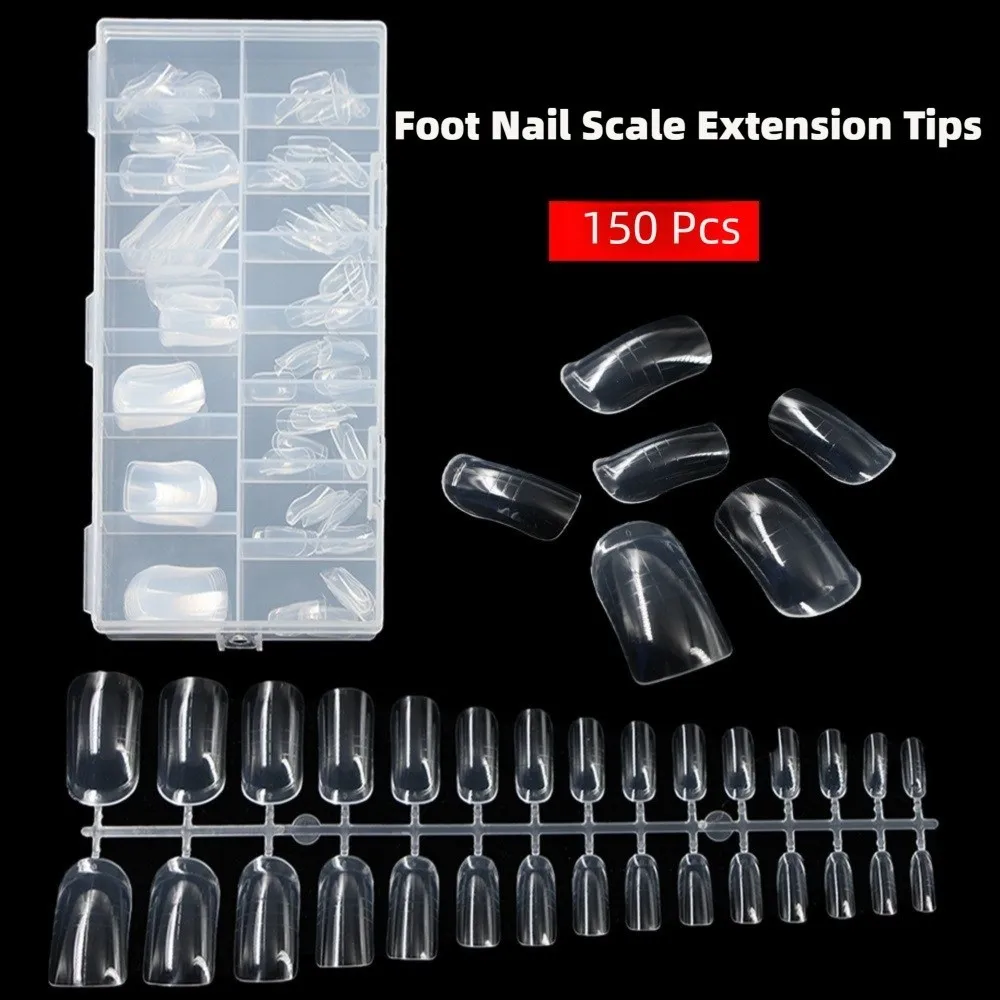 150 pçs novo acrílico unhas falsas 15 tamanho cobertura completa dicas de unhas polietileno gel reutilizável extensão do pé armadura molde