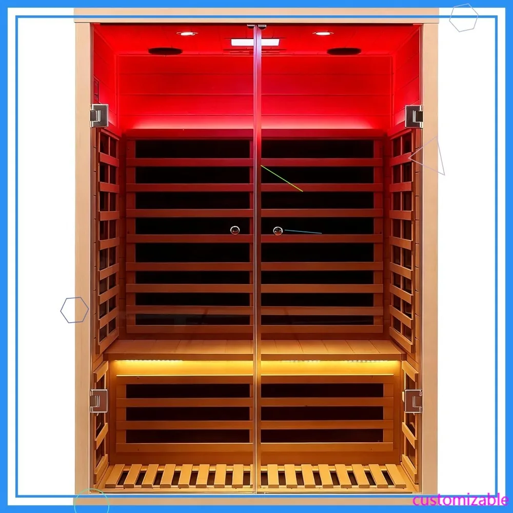 Sauna de Infrarrojos Lejanos de Ultra Bajo EMF para 2 Personas, para el Hogar, con Bluetooth, Luz de Cromaterapia y Panel Táctil