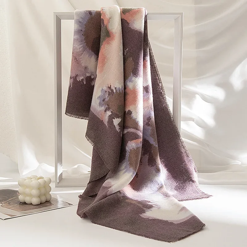 Printed Scarves for Ladies Imitation Cashmere Scarf Warm Artistic Retro Shawl Elegant Woman Scarf Winter Fashion 65x190cm New