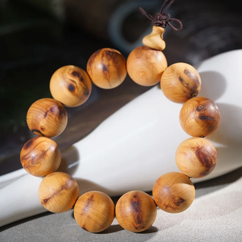 Taihang Cliff Cypress Wood with Small Scars and Eye-like Holes, Single-Strand Wooden Prayer Beads for Spiritual Practice,