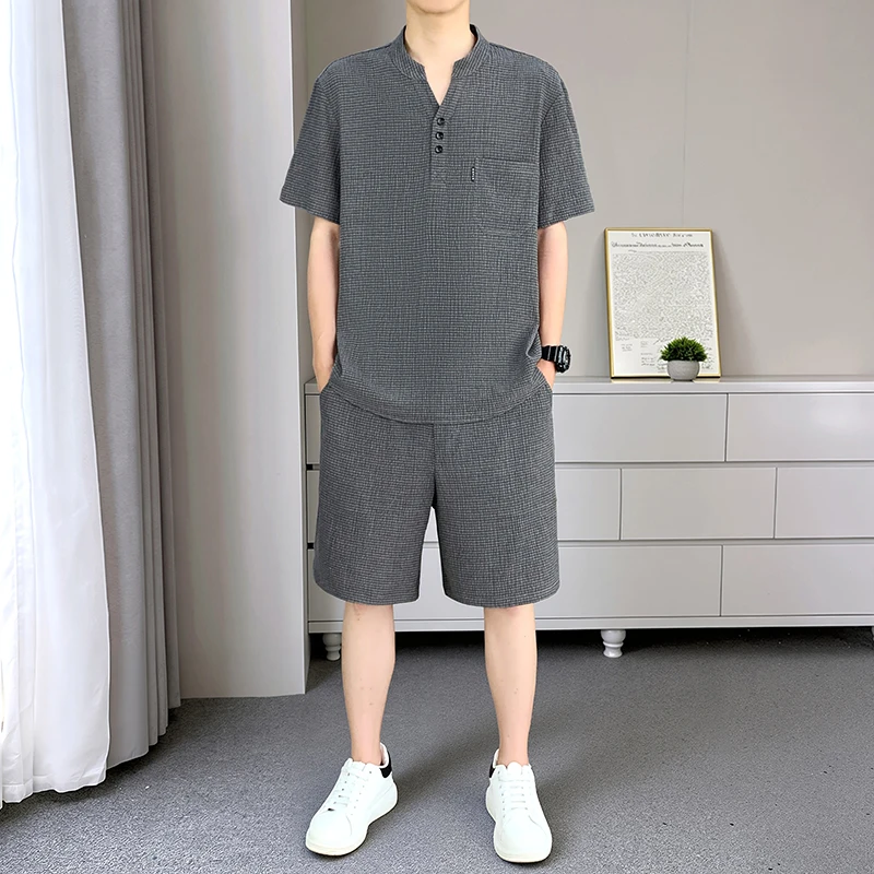 model summer men's classic style lightweight sleeveless short-sleeved cool-temperature elastic suit