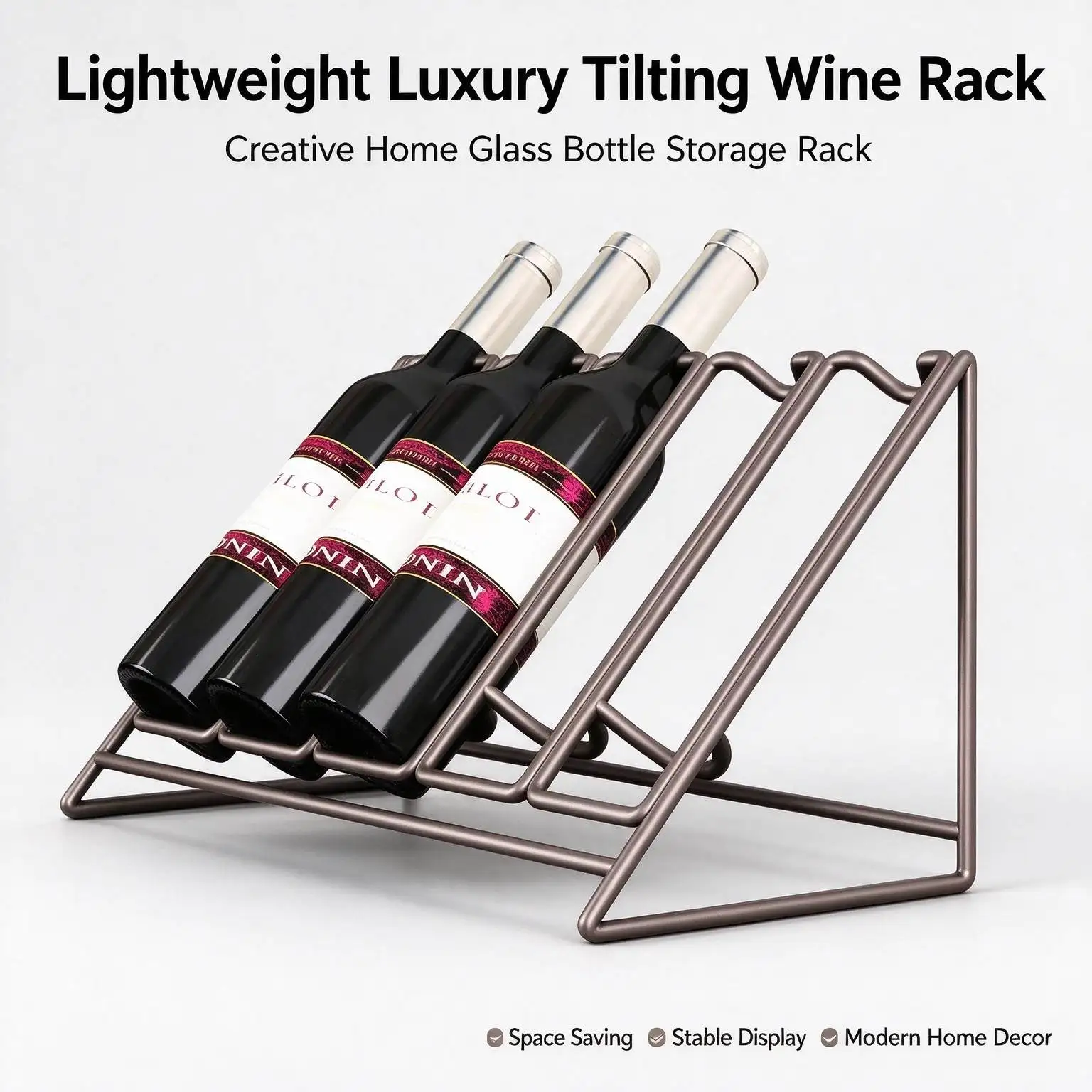 Light Luxury Tilted Wine Rack Antirust Iron Display for Home Wine Cabinet Creative Glass Bottle Holders