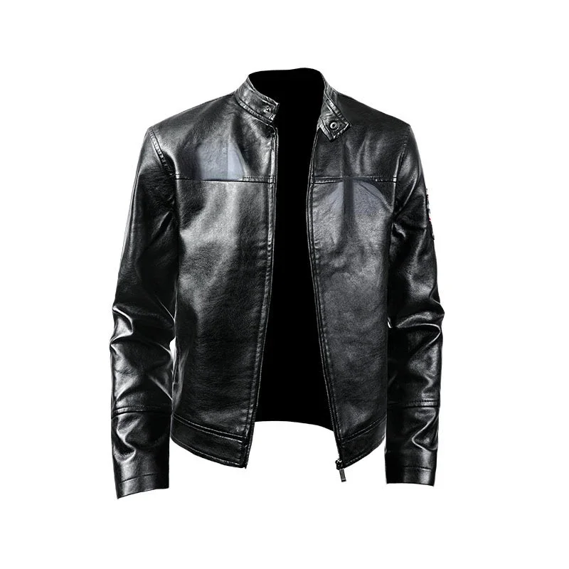 Mens Leather Stand Collar Trend Spring and Autumn New Leather Jacket Handsome Biker Suit Youth Plus-size Coat for Men