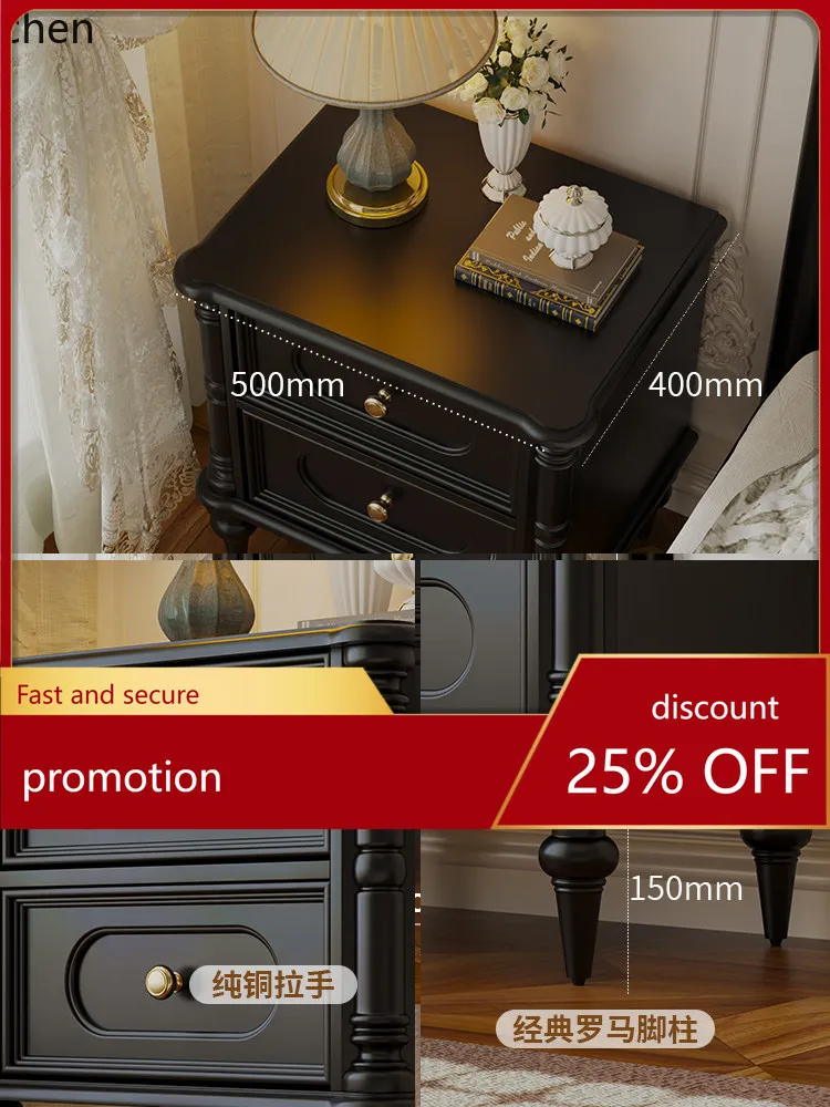 ZML Solid Wood Bedside Table Vintage Bedroom Bedside Cabinet Storage Cabinet Integrated