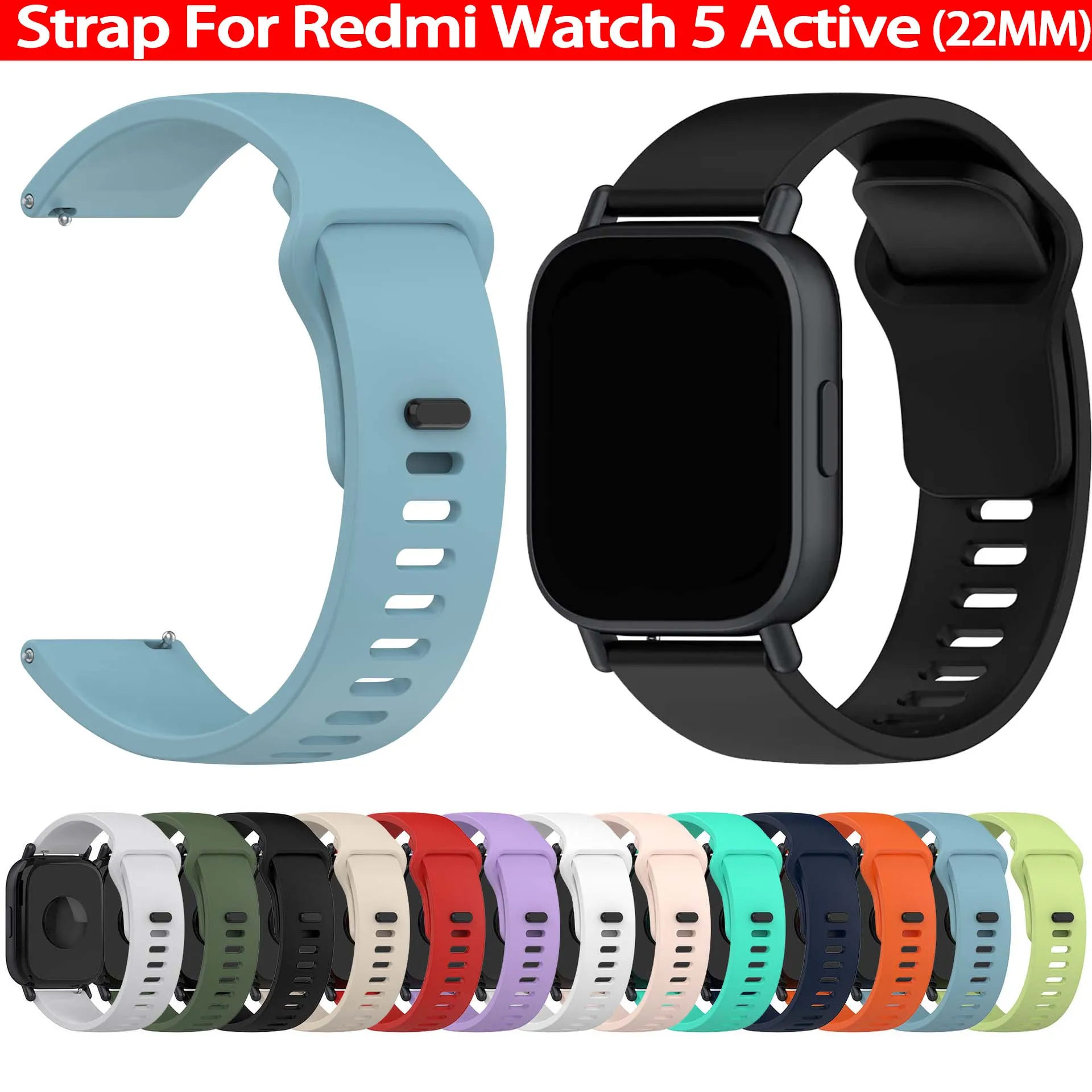 22MM Silicone Strap For Redmi Watch 5 Active Sport Bracelet Comfortable Breathable Wristband for Xiaomi Watch S4 S3 S2 S1 Band