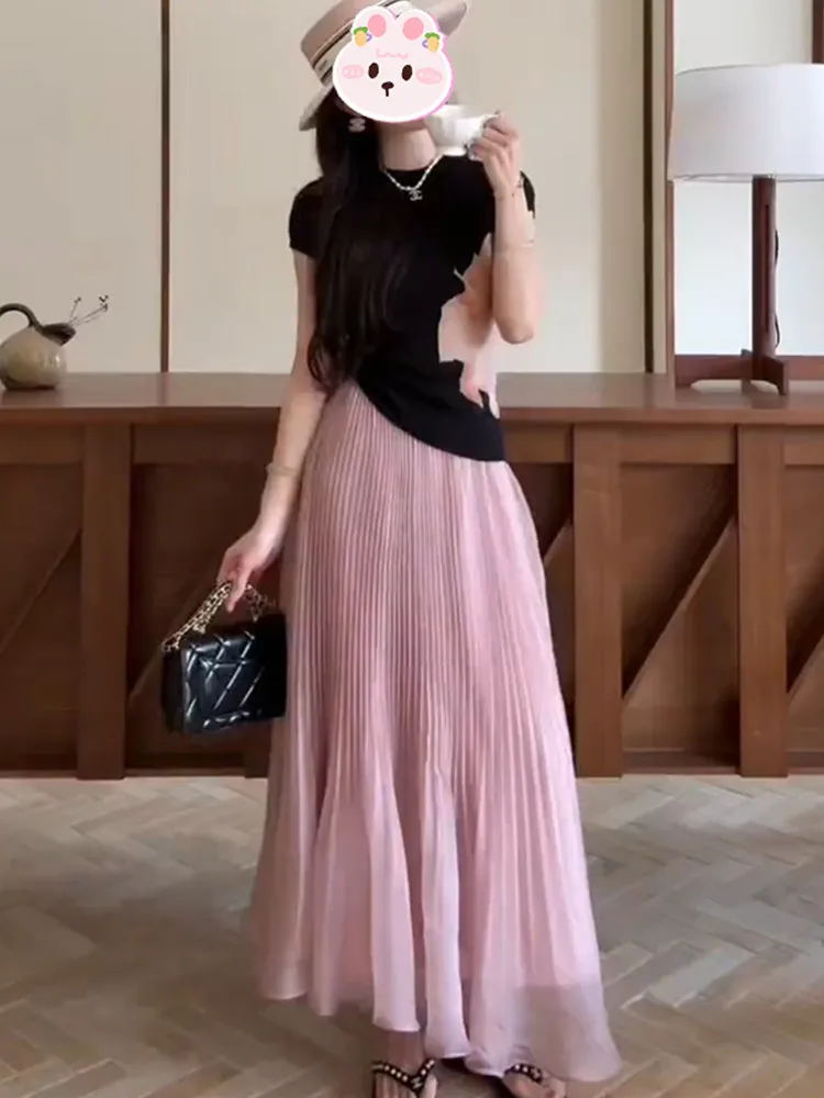 

Korean Style Fashionable Slimming round Neck Floral Top High Waist Half Skirt Two Piece Set Women's Summer New Arrival