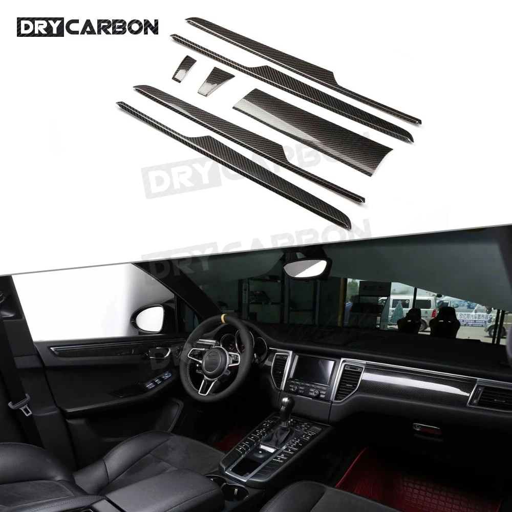 

7 PCS Car Center Console Dashboard Panel Door Handle Dry Carbon Fiber Interior Trim Cover Stickers for Porsche Macan 2014-2019