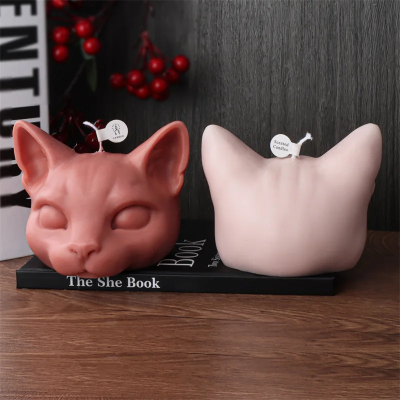 3D Three-eyes Cat Head Candle Silicone Mold Cat Plaster Epoxy Resin Molds Chocolate Cake Baking Tools Home Decor Crafts Gifts