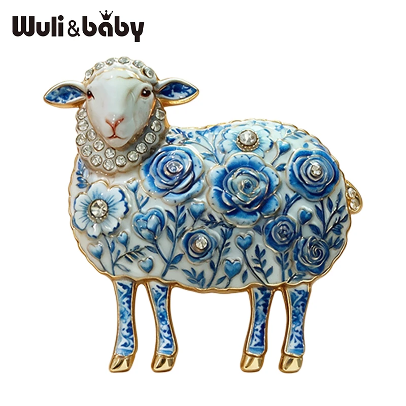 Wuli&baby Ziegenbroschen im blau-weißen Porzellandesign für Damen und Herren, bezaubernde Broschen mit Ziegen- und Schafmotiv, Geschenke – Detail 5