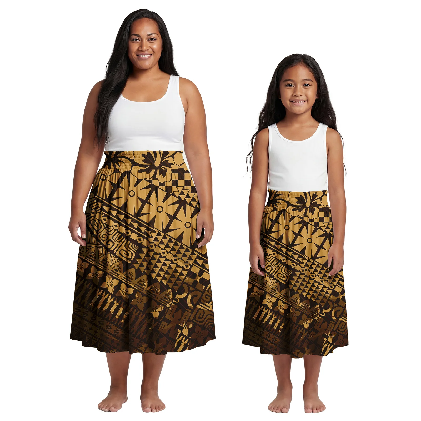 New Arrivals Custom Samoan Girl Casual Oversize Clothes Polynesian Ladies Tribal Pleated Skirts Hawaiian Mother-Daughter Outfits