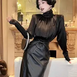 2024 Autumn/winter Hepburn Style Slim Fit Top Base Shirt T-shirt