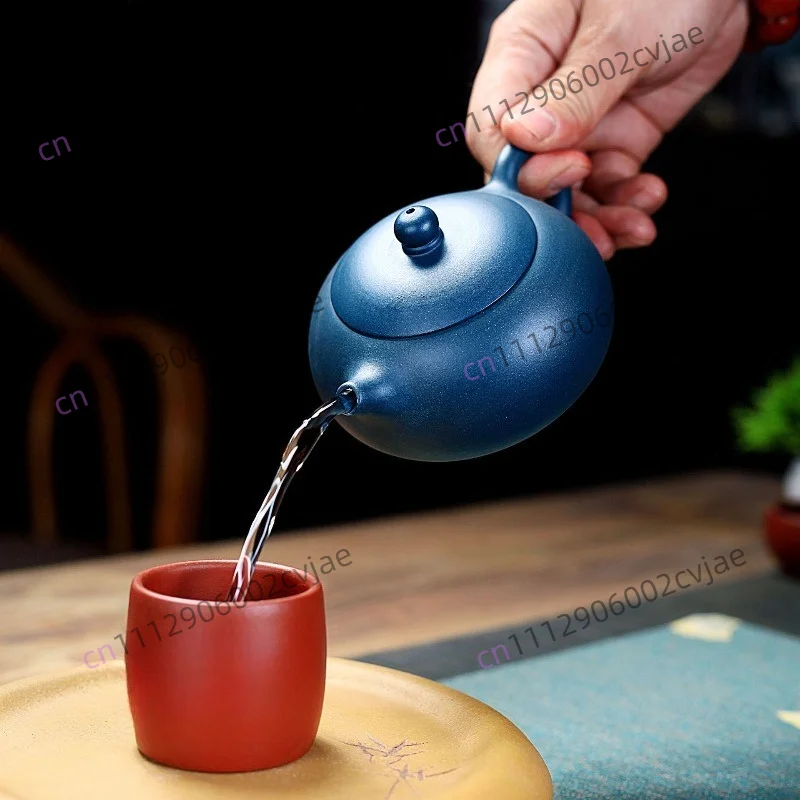 Imitation purple clay pot, all handmade azure mud flat, teapot household kung fu tea set