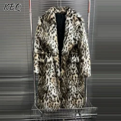 KBQ Colorblock Leopard Printting Temperament Long Trench For Women Lapel Long Sleeve Spliced Feathers Chic Coats Female Fashion