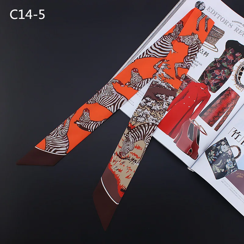 New Design Cute Zebra Print Silk Scarf Women Brand Scarf Bag Ribbons Fashion Striped Head Scarf Small Long Scarves C14