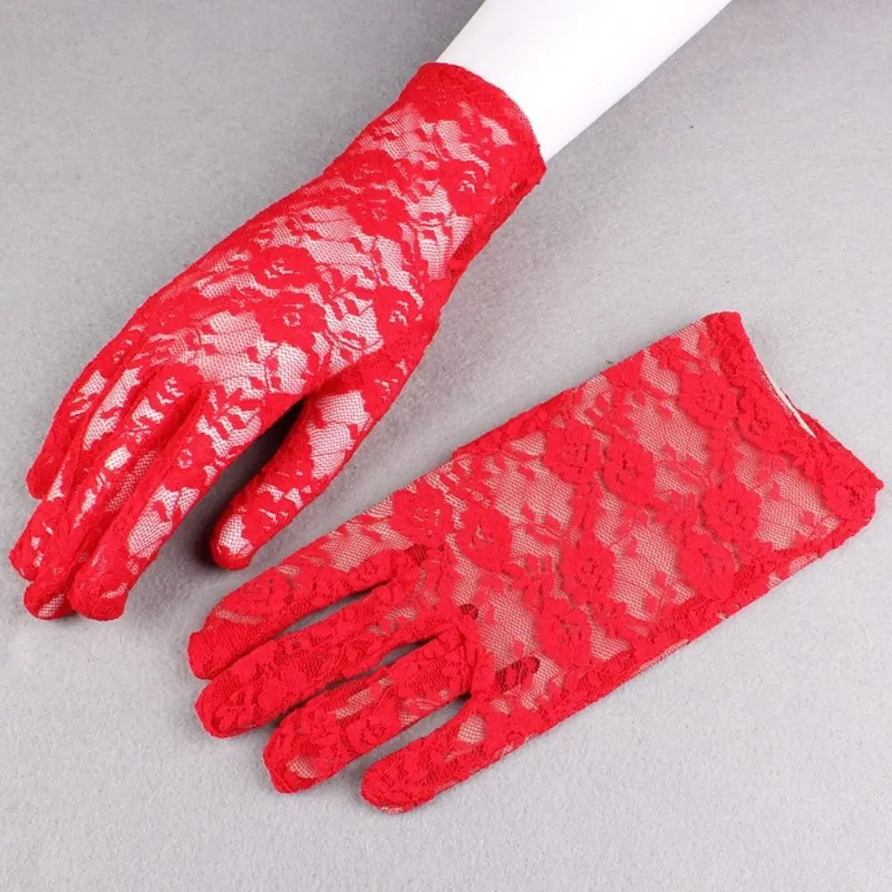 Fashion Thin Bride Lace Gloves Goth Elegant UV Protection Gloves Hollow-Out Mittens For Women Female Party Gloves