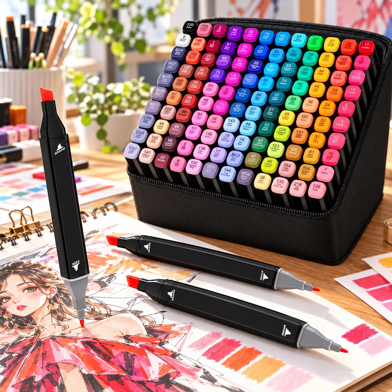 168 Colors Double Ended Sketch Markers with Base, Alcohol Based Art Markers for Drawing Comic Design