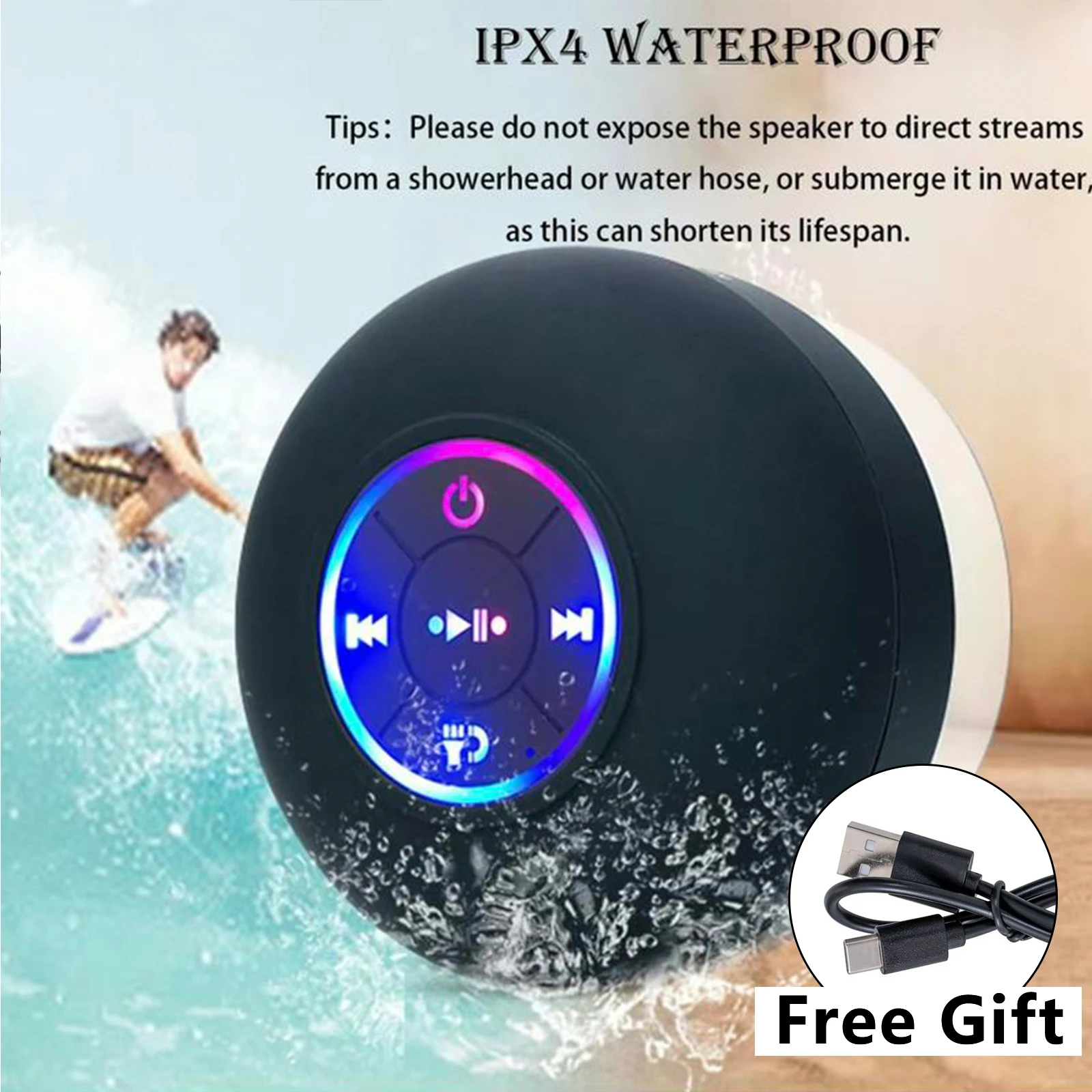 Enhance the happiness of bathing! Waterproof RGB Light Speaker,  Mini Portable Wireless Speaker, Rechargeable Waterproof Speaker image 3