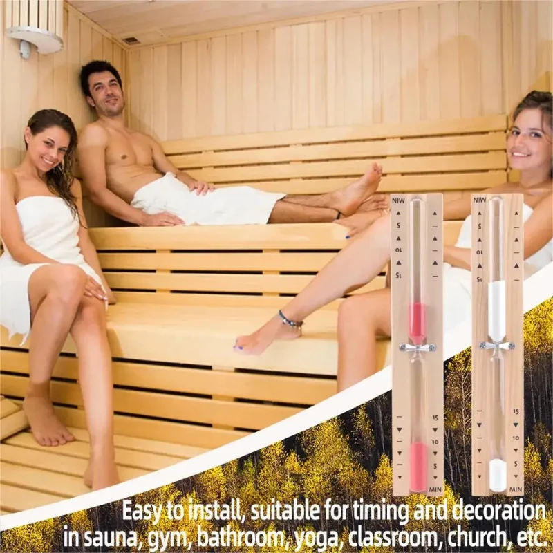 Bathroom Hourglass Wooden Rotating Timer 15/30min Sauna Timer Wall Mounted Explosion-Proof Glass Hourglass Ornament