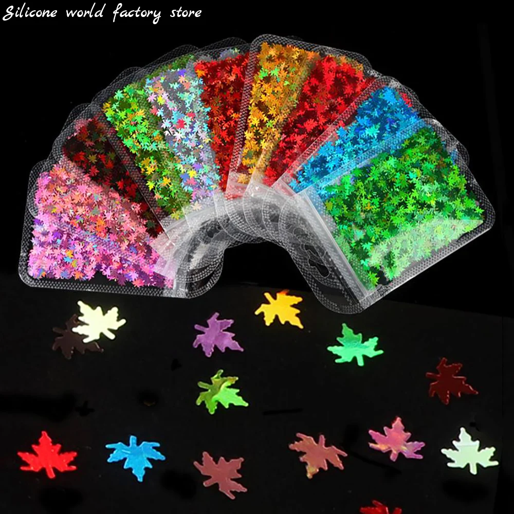 Silicone world 2g/bag 6MM Maple Leaf Glitter Epoxy Resin Filling Laser Gold Sequins DIY Epoxy Resin Mold Filler Nail Art decorat