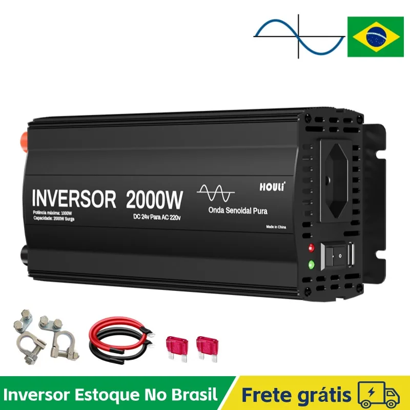 HOULI inversor 12v 220v onda pura 1000w 2000w estoque no brasil 12v para 220v senoidal pura 60hz use for carro