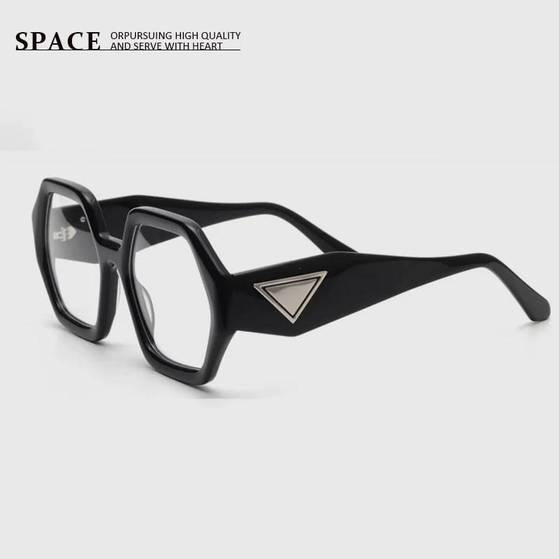 

1582 Polygon Wide-Legged Personalized Women Eyeglass Frame Street Style Fashion Men Plain-Surfaced Custom Prescription Lenses
