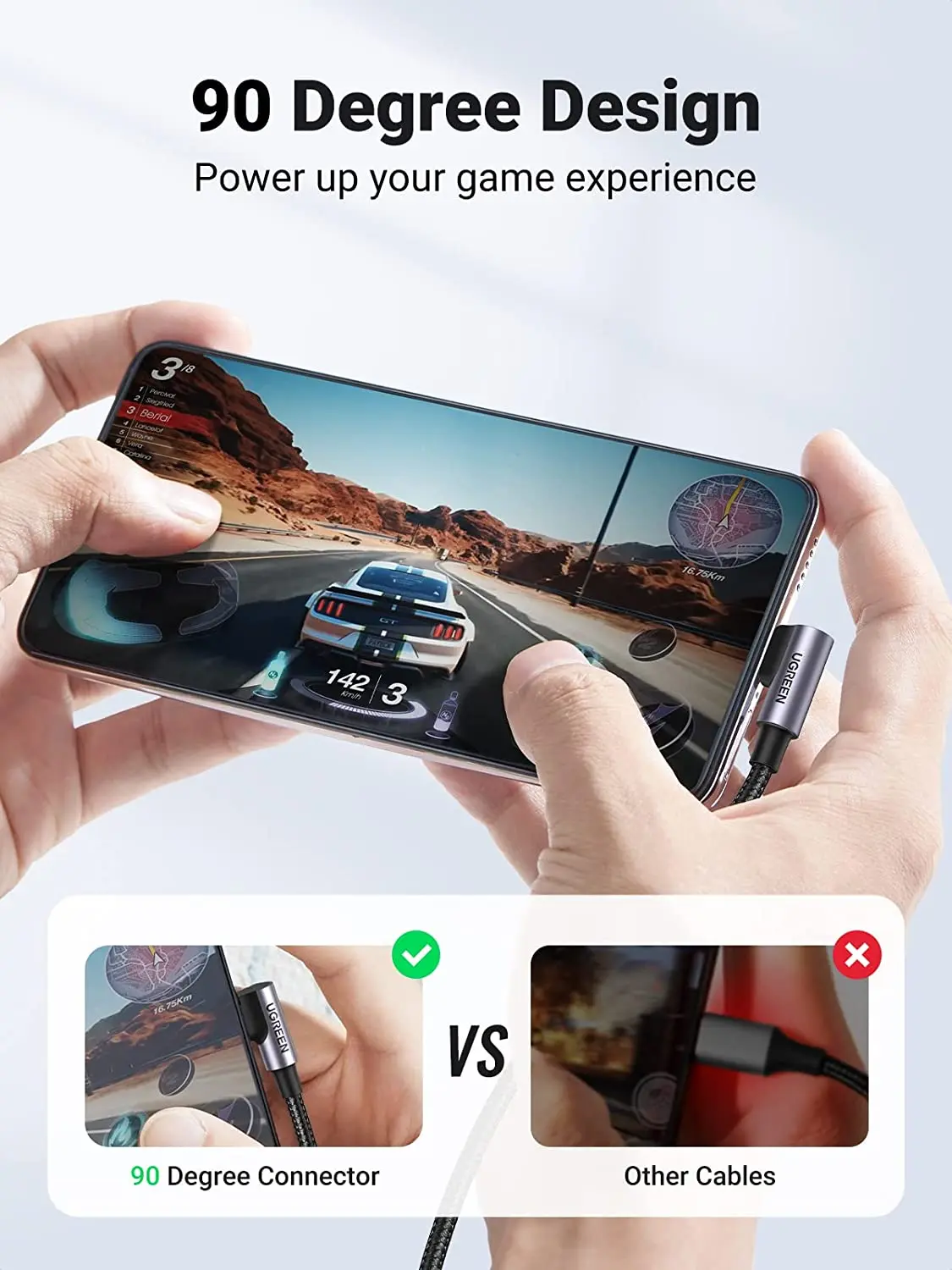 UGREEN USB Cケーブル 右角度 60W 3A USB C to USB Cケーブル 90度 iPhone 15シリーズ対応 60W急速充電