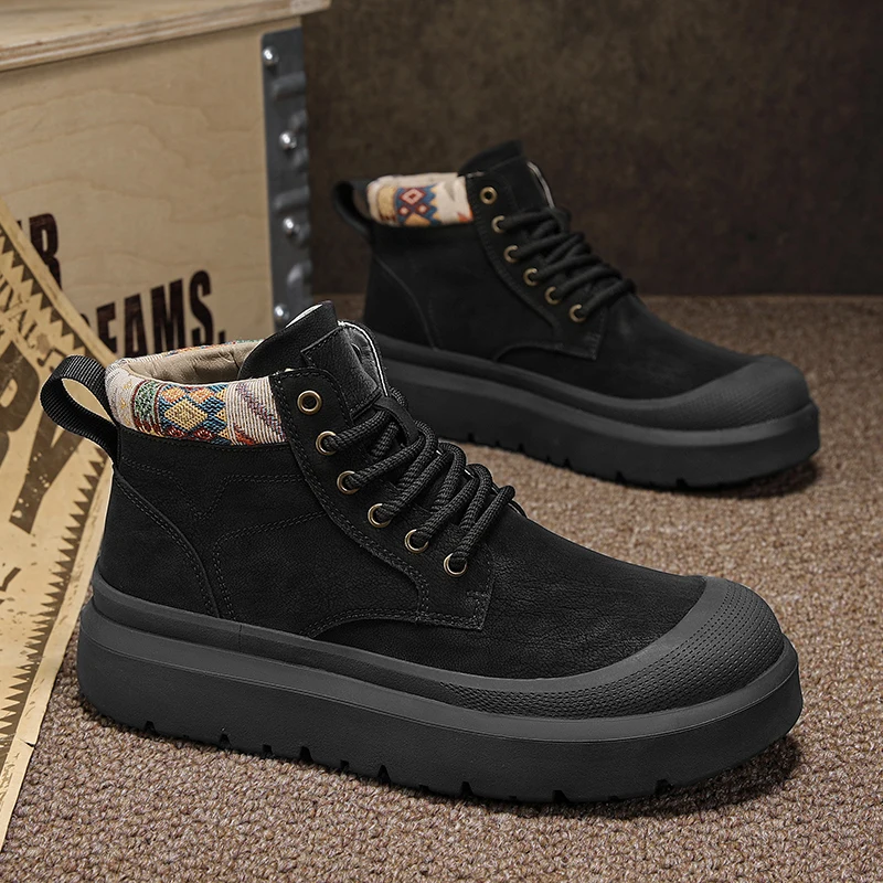 

Autumn Men Casual Platform Boots Lace Up Sneakers Vintage Chunky Ankle Boots Outdoor High-top Sneakers Comfortable Shoes 39-44