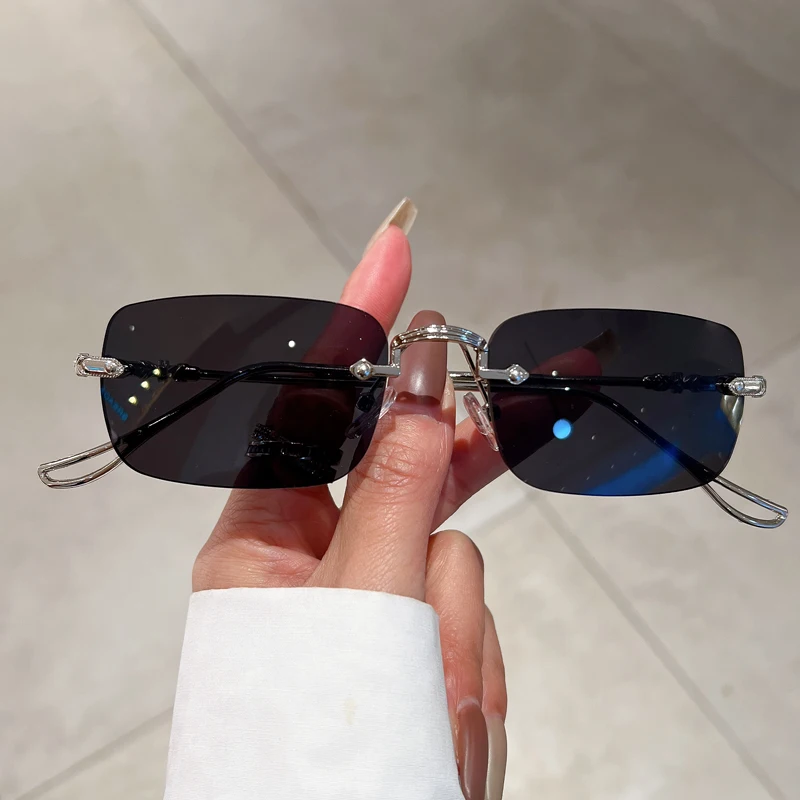 KAMMPT Rimless Rectangle Sunglasses Men Women 2023 Fashion New in Vintage Shades Eyewear Brand Design Ocean Lenses Sun Glasses