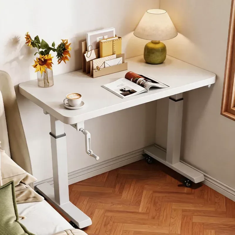 Front hand lift desk movable learning table with wheels writing desk adjustable small apartment bedside computer desk